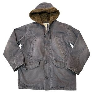 VTG Abercrombie & Fitch Gray Hooded Military Faux fur lined Jacket Size M
